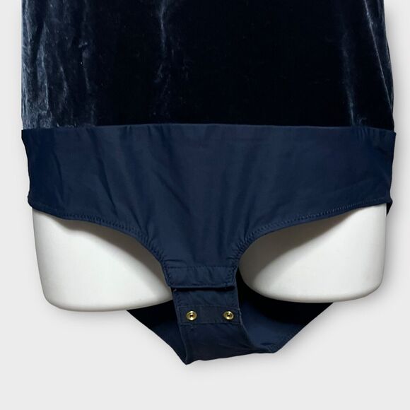 J. Crew Jeans Dark Blue Velvet Long Sleeve Snap Gusset One Piece Bodysuit Size M - Picture 11 of 13